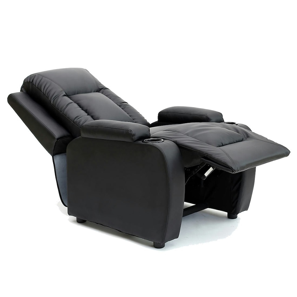 image 1 of Oscar Pushback Recliner Bonded Leather w Cupholders Chair Black | Black