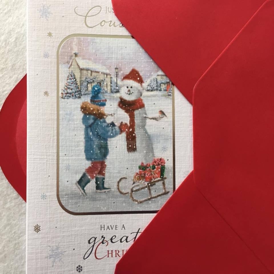 image 1 of Cousin at Christmas Snow Man Christmas Cards By Carte Blanche