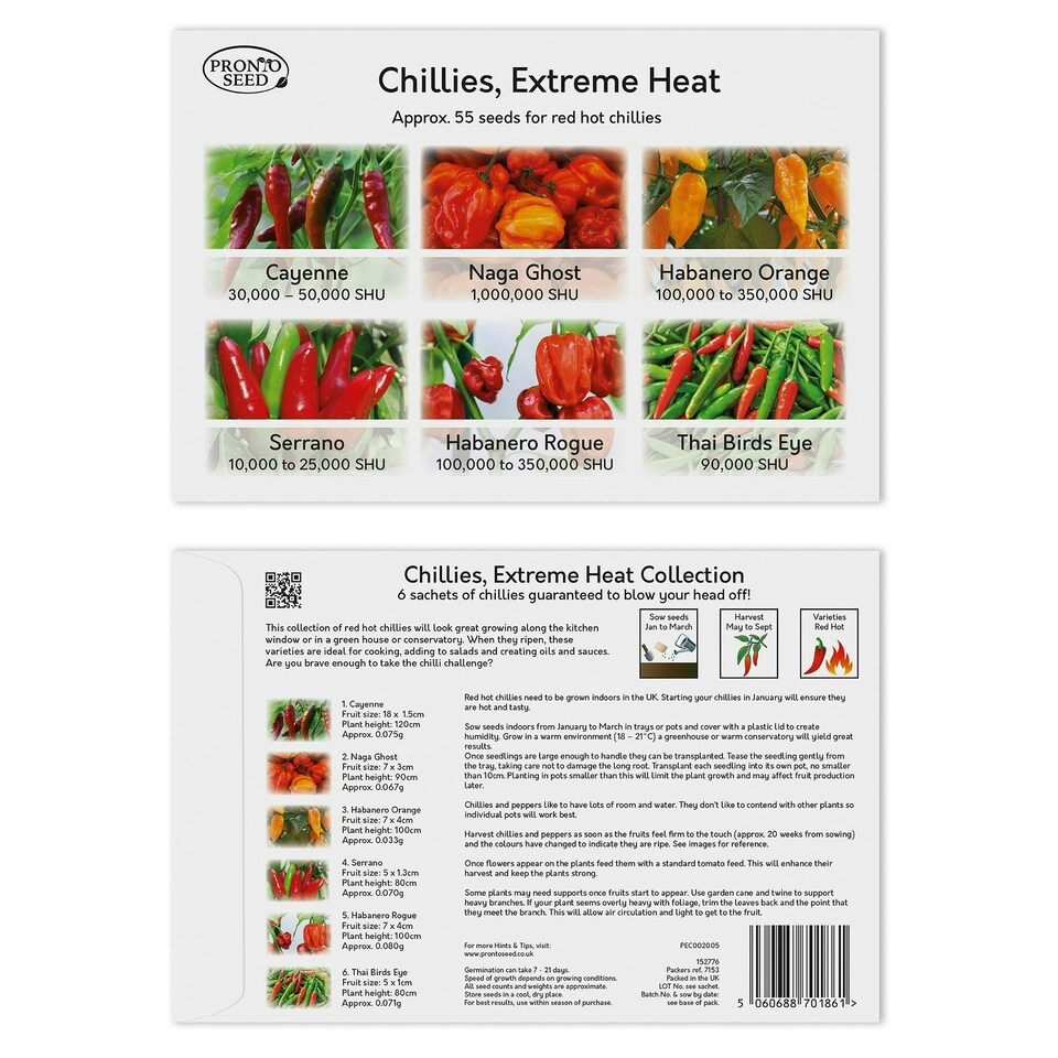 image 1 of Pronto Seed Chilli & Sweet Pepper Seeds Variety Pack – 12 Types, 110 Seeds for Home Growing