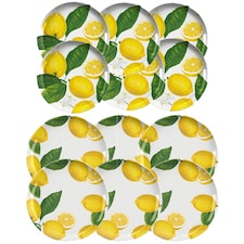 Lemon Fresh 12 Piece Melamine/Plastic Dinner & Side Plates - Set for 6 | Yellow | Set for 6
