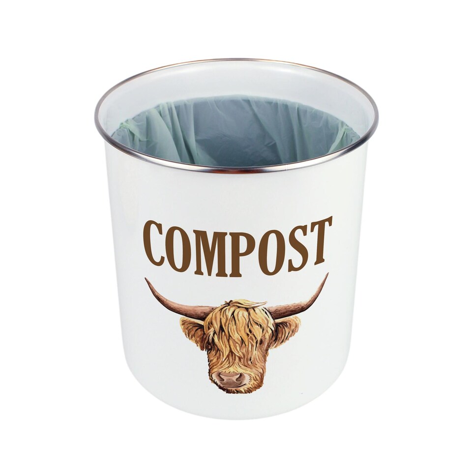 image 1 of Highland Cow Compost Caddy - Metal 2L Decorative Kitchen Food Waste Bin