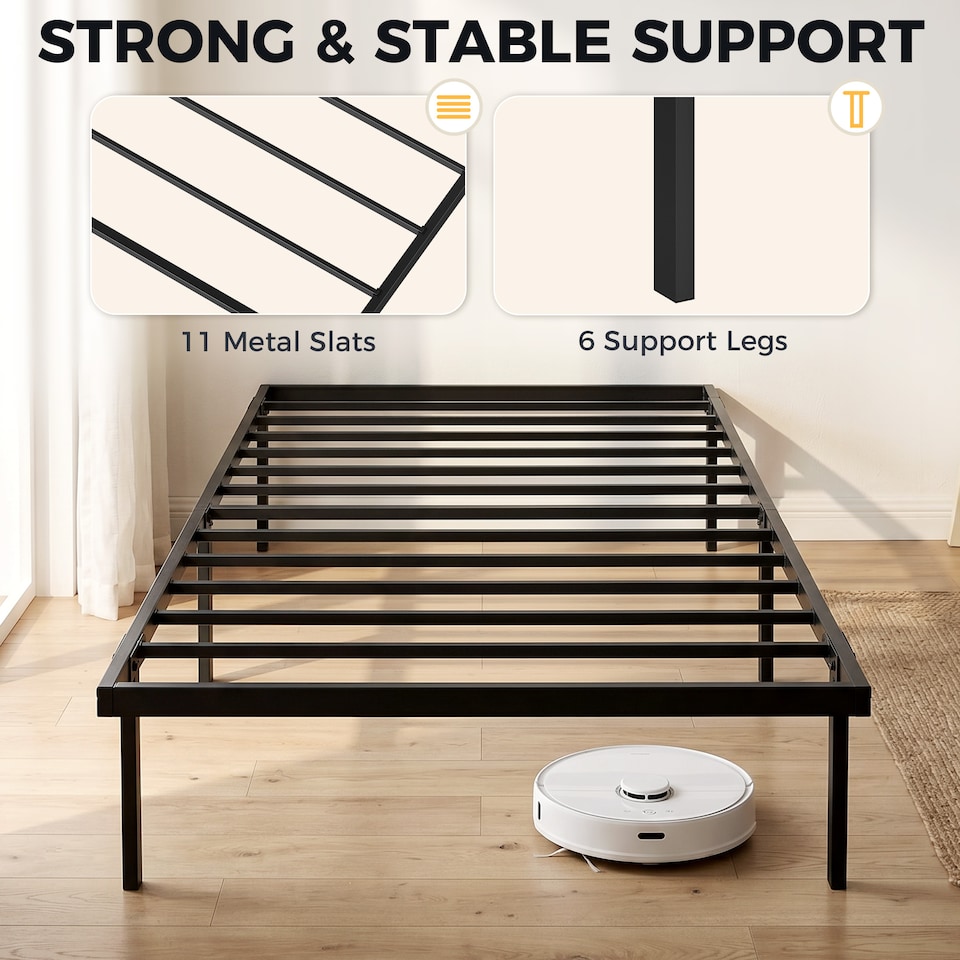 image 1 of HOMCOM 3ft Single Bed Frame with Underbed Storage, No Box Spring Needed