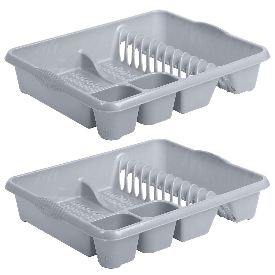 image 1 of 2 x Strong Silver Kitchen Counter Dish Drainer Rack For Cutlery With Integral Handles Silver