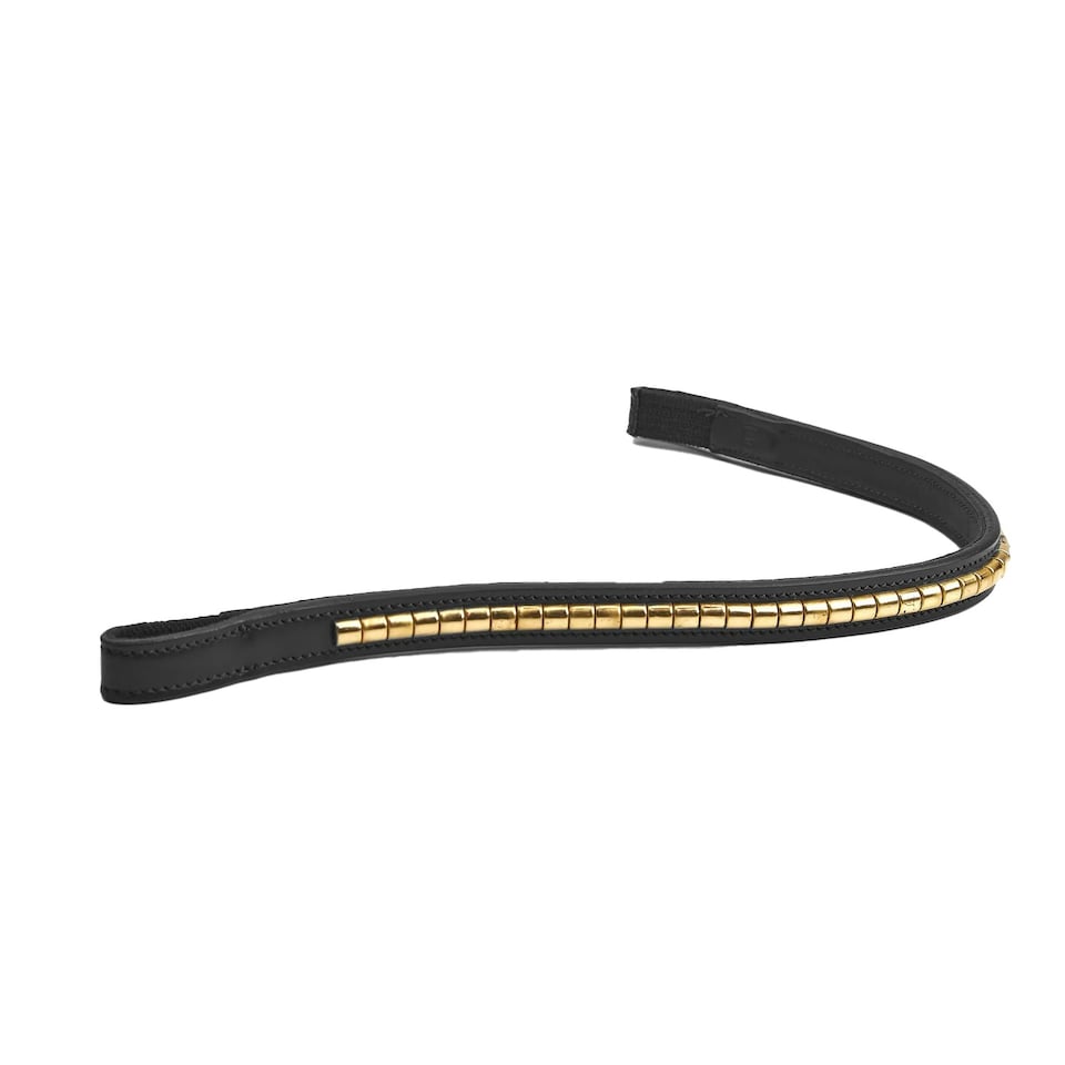Velociti Rapida Leather Clincher Horse Browband - Black/Brass - Cob