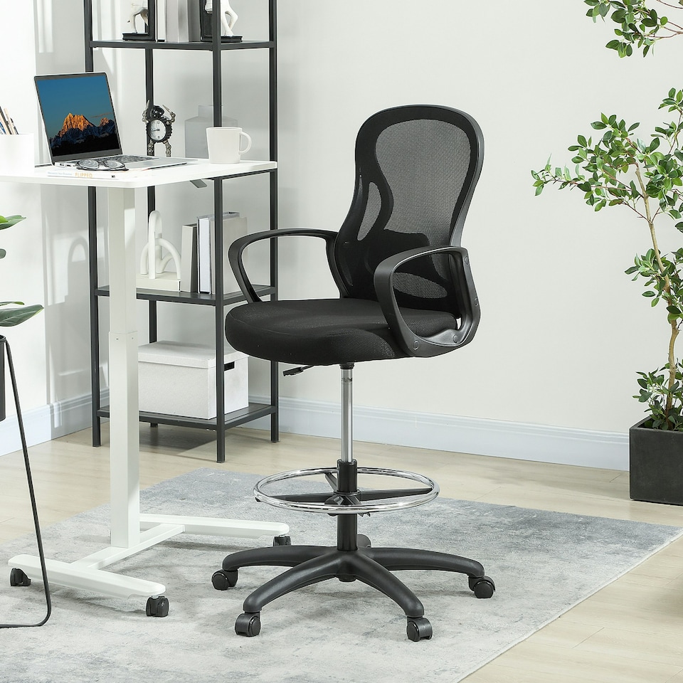 image 1 of Vinsetto Mesh Office Chair with Lumbar Support, Adjustable Height, Black | Black | One Size
