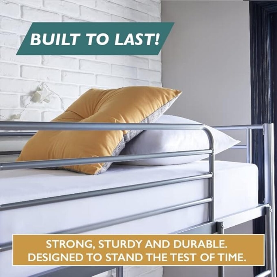 image 1 of Single Metal Bunk Bed With 1 x Hybrid Mattress Twin Sleeper Silver Double Bunk