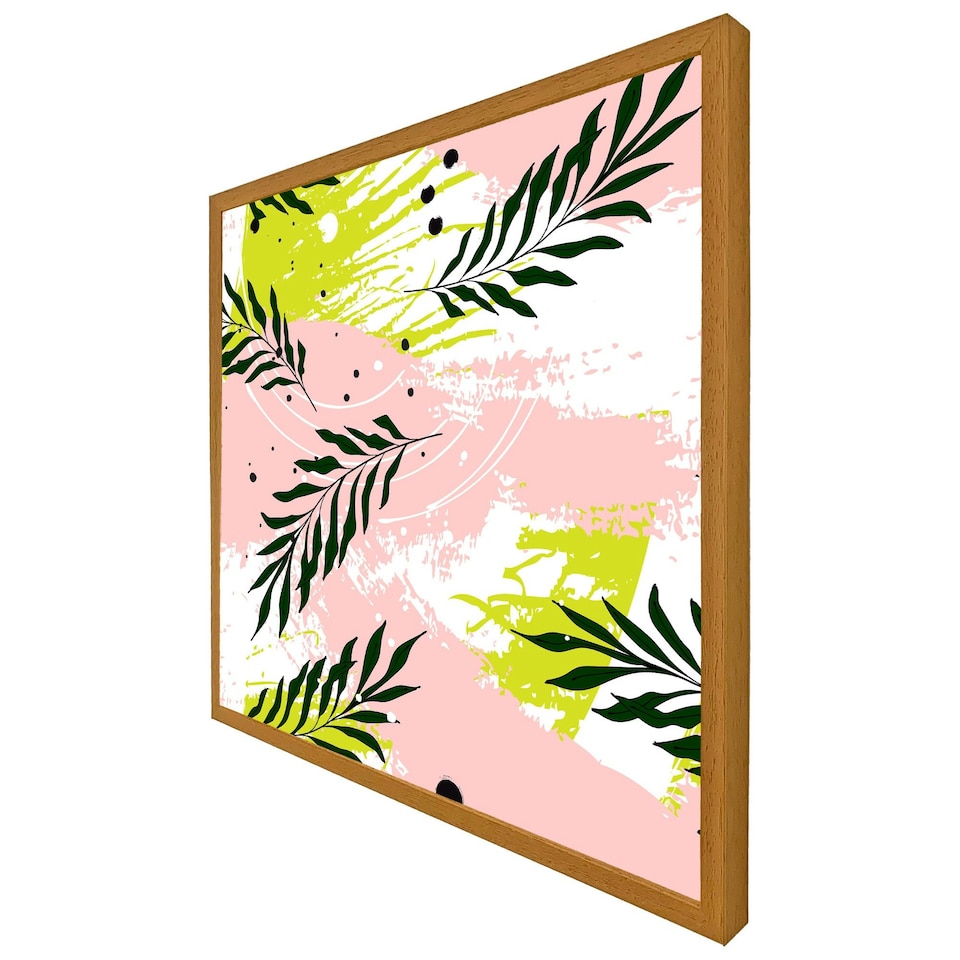 image 1 of Green leaves on brush strokes (Picutre Frame) White | S