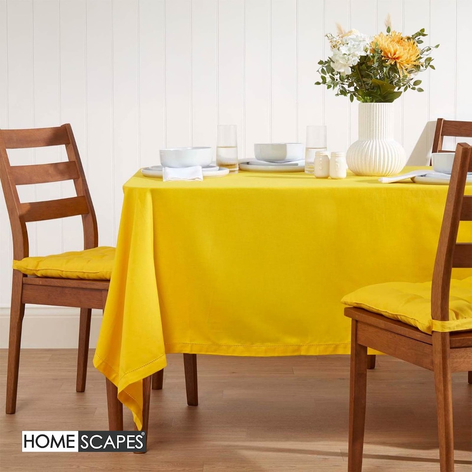 image 1 of Homescapes Yellow Tablecloth - 137 x 228 cm | Yellow | 137cm x 228cm (54" x 90")