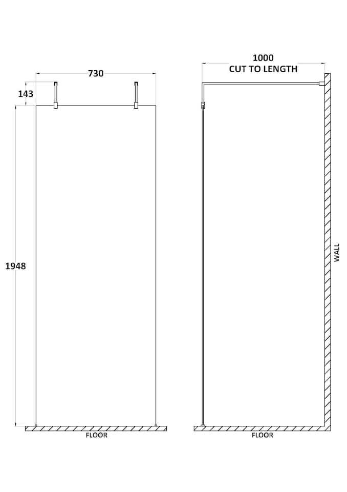 image 1 of Balterley Hollinsclough Contemporary Bathroom 8mm Glass Wetroom Screen with Arms & Feet, Chrome Finish, 1950 x 760 x 14mm