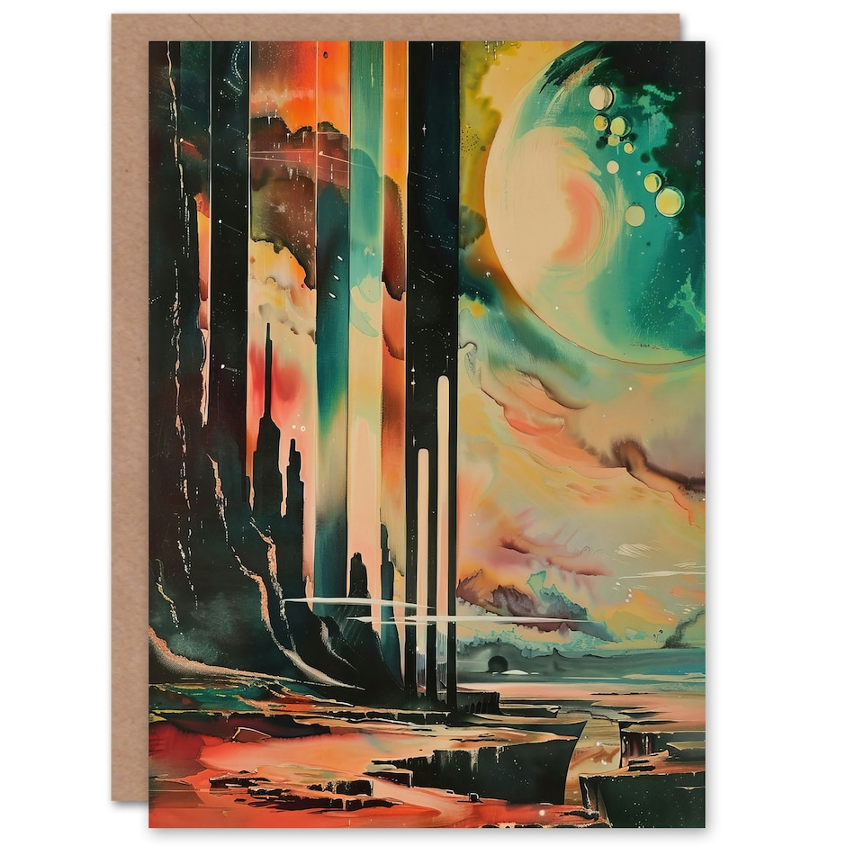 image 1 of Retro Sci-Fi Cliff By Moon Galaxy Fantasy Him Her Birthday Card