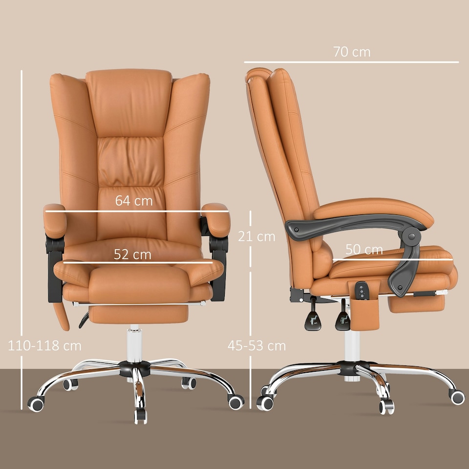 image 1 of Vinsetto PU Leather Vibration Massage Office Chair with Heat, Light Brown