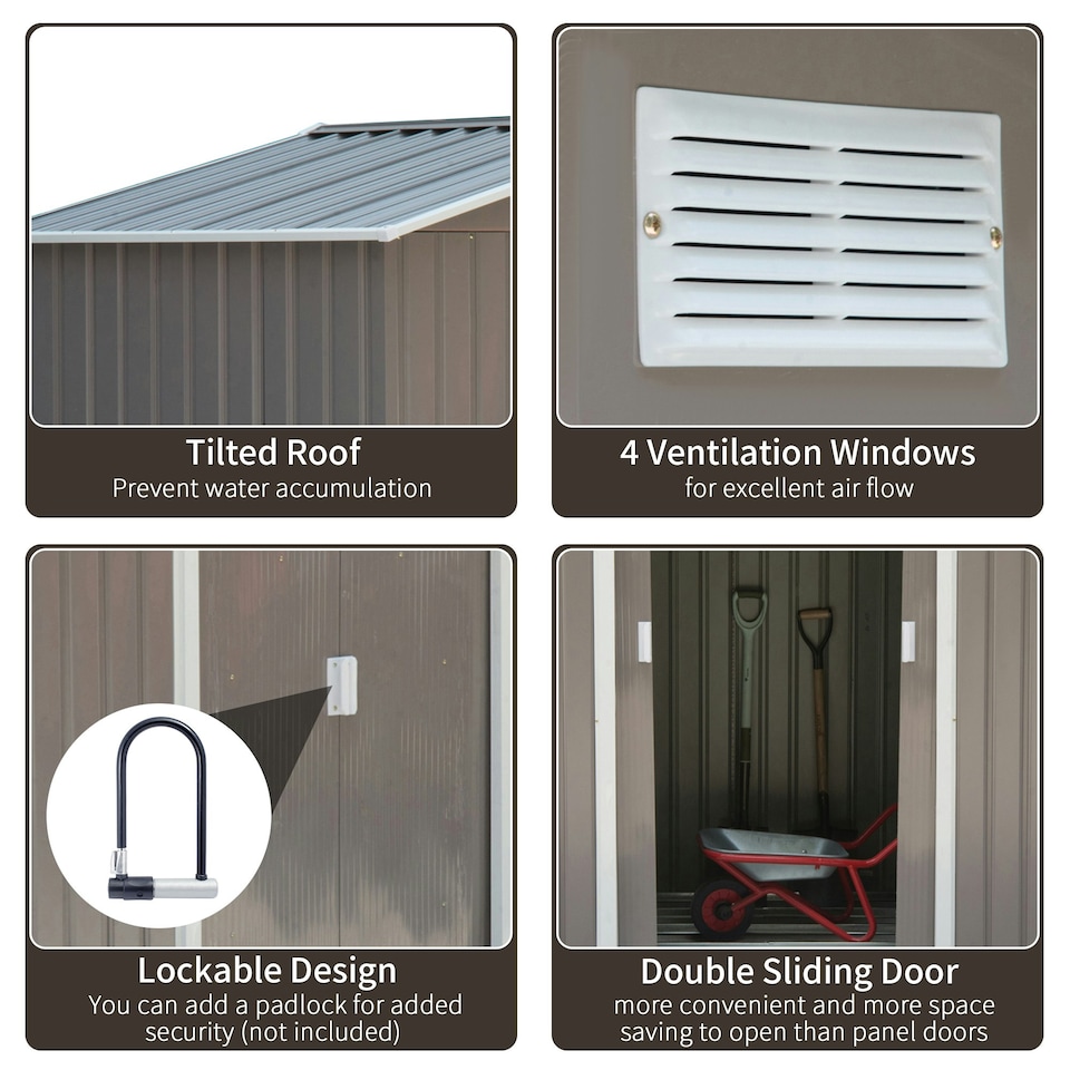 image 1 of Outsunny 7 x 4ft Garden Shed Storage with Foundation Kit and Vents, Grey