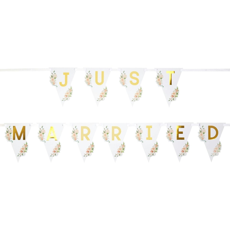 Neviti Floral Just Married Bunting - White/Gold - One Size