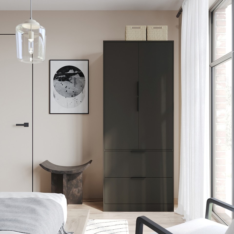 image 1 of FUJI 2 Door 2 Drawer Minimalist Bedroom Wardrobe Storage & Hanging Rail 180cm | Multi | Black | 1