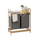 image 1 of Wooden Grey Pull Out Double Laundry Basket With Shelf Brown
