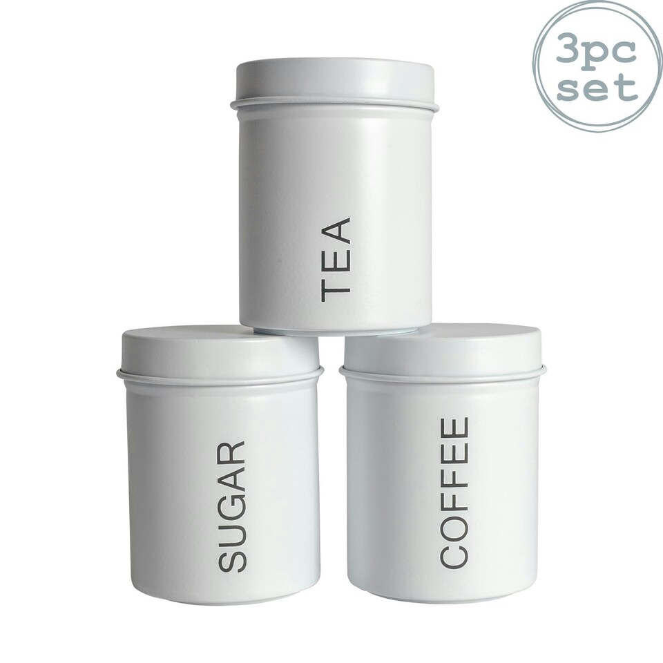 image 1 of Harbour Housewares Matt White Round Metal Kitchen Tea Coffee Sugar Canisters Kitchen Caddy Kitchen Storage Containers Canister