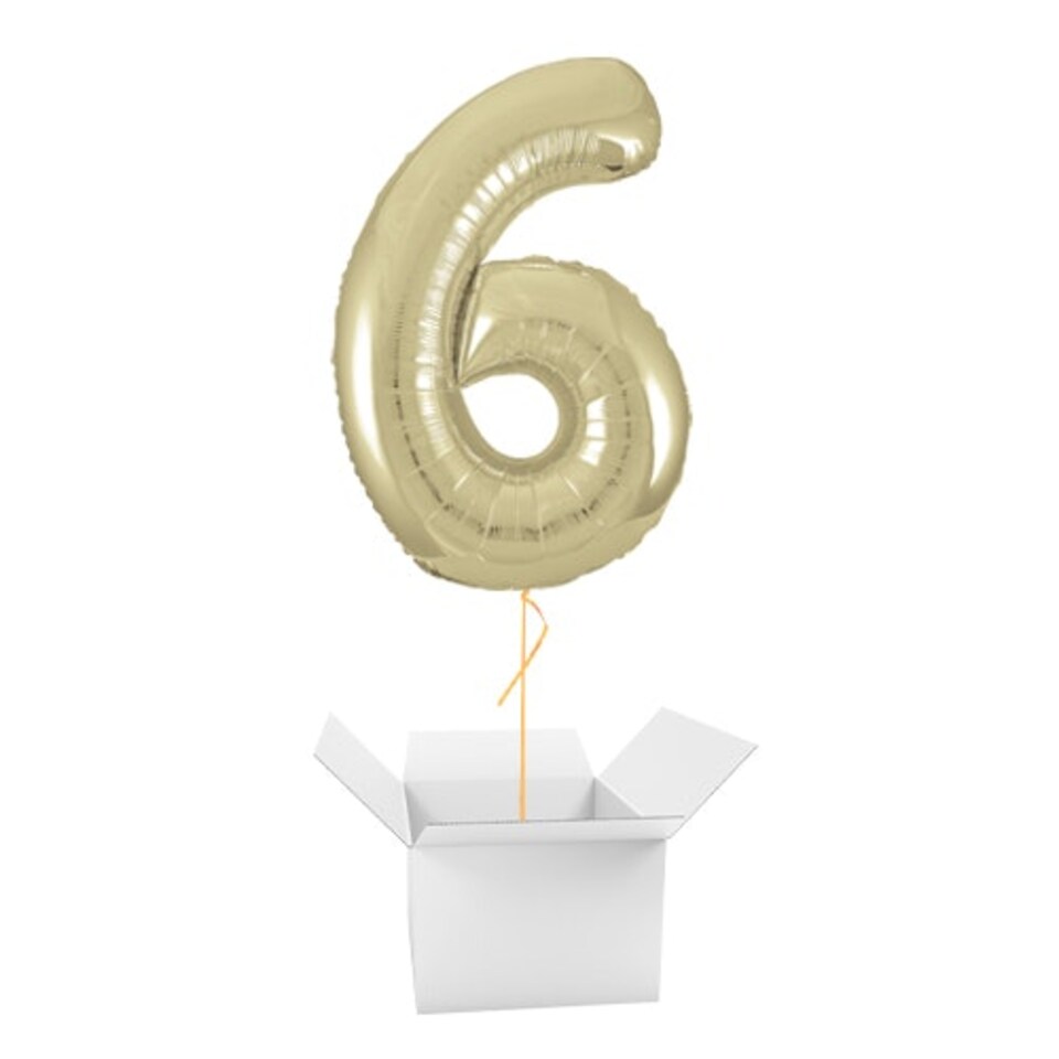 Soft Gold Number 6 Helium Foil Giant Balloon - Inflated Balloon in a Box
