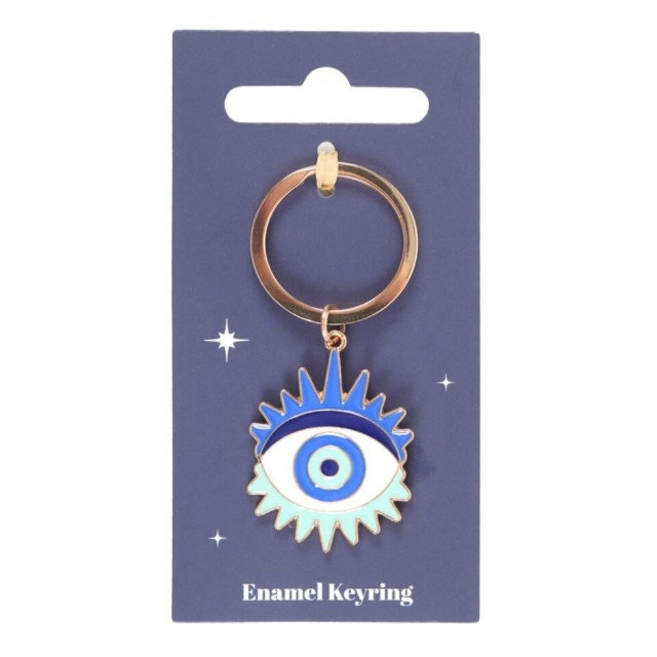 image 1 of Something Different All Seeing Eye Metal Keyring - Blue/White/Gold - One Size