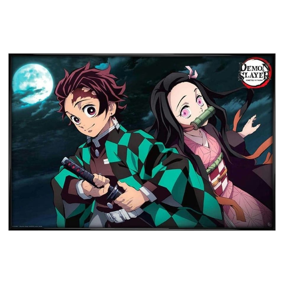 image 1 of Gloss Black Framed Demon Slayer Tanjiro & Nezuko 61 x 91.5cm Maxi Poster
