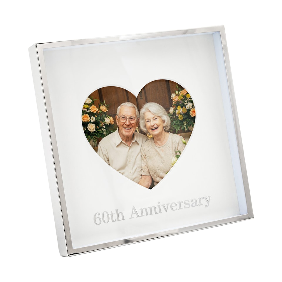 image 1 of 60th Anniversary 4x4 Nickel Heart Frame with Silver Foil | Silver | One Size