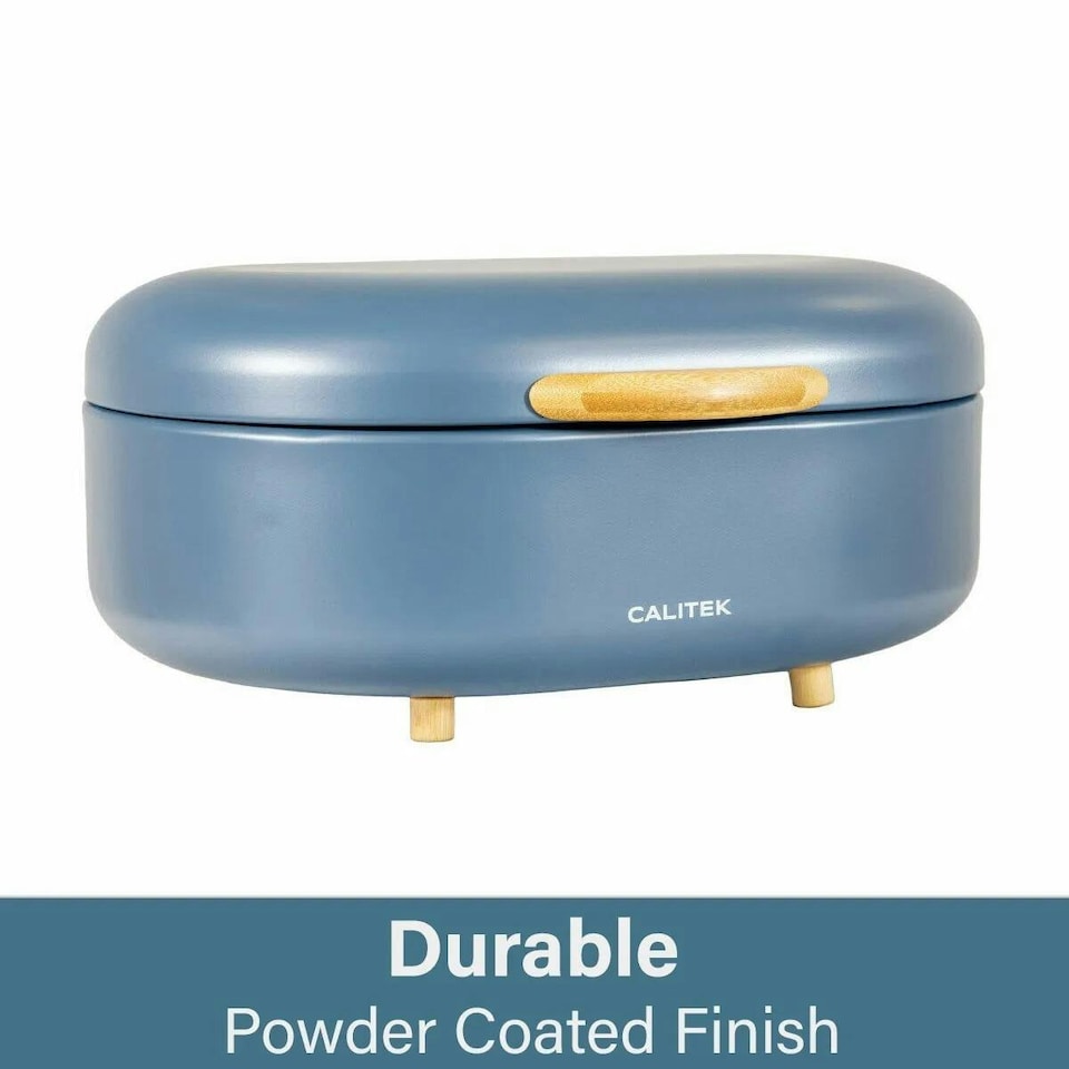 image 1 of CALITEK Bread Bin with Bamboo Feet Carbon Steel Blue