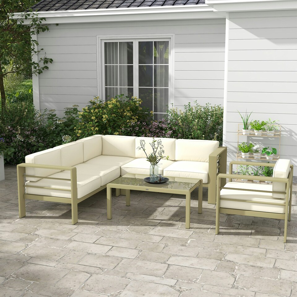 image 1 of Outsunny 5 PCs Garden Sofa Set w/ Cushions, Aluminium Furniture Sets, Gold