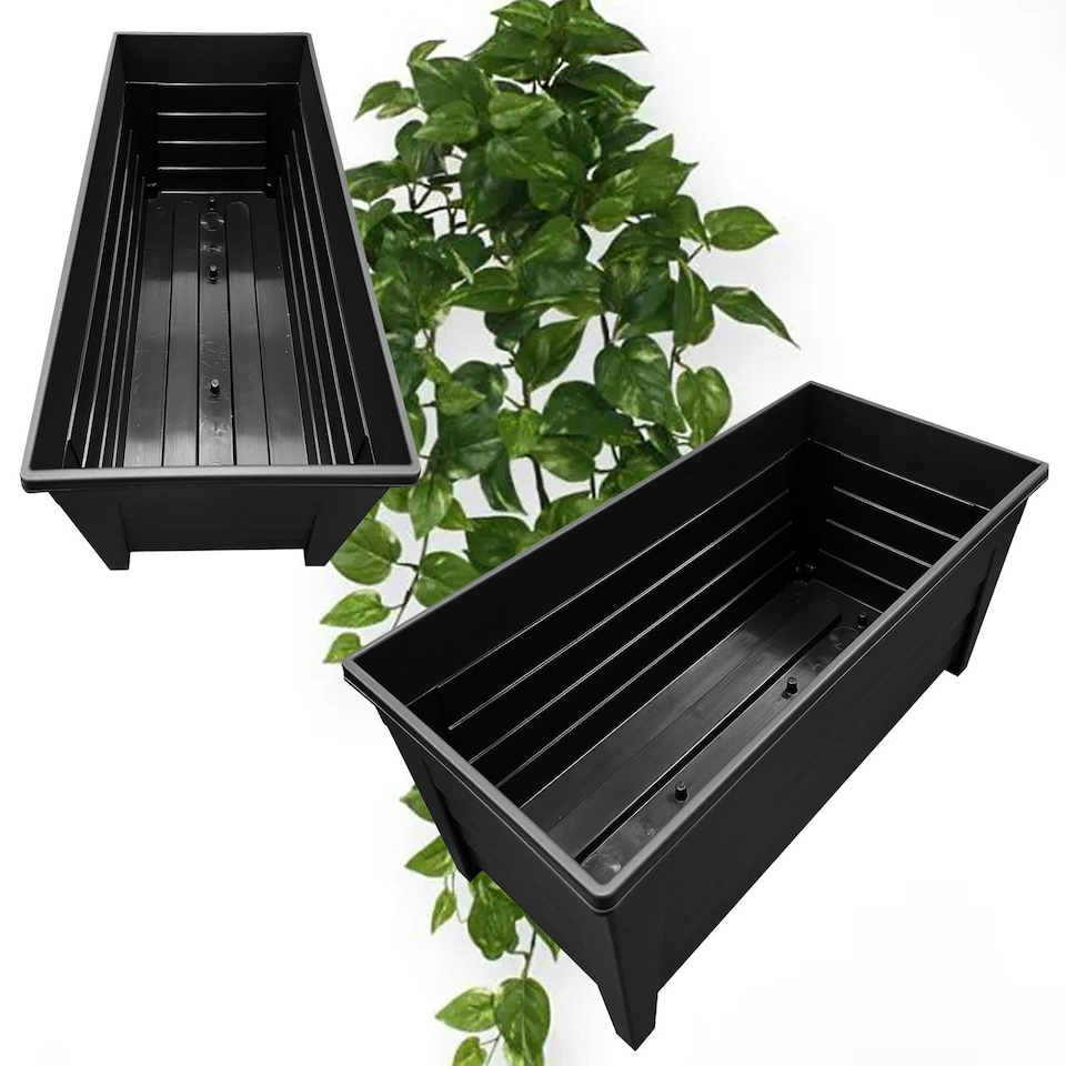image 1 of 55cm Long 2 Black Grosvenor Troughs Flower Planters For Office, Home, Greenhouses, Decking & Patios Black