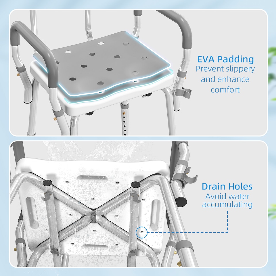 image 1 of HOMCOM Padded Shower Stool with Arms and Back, 4 Suction Foot Pads, Grey | Grey