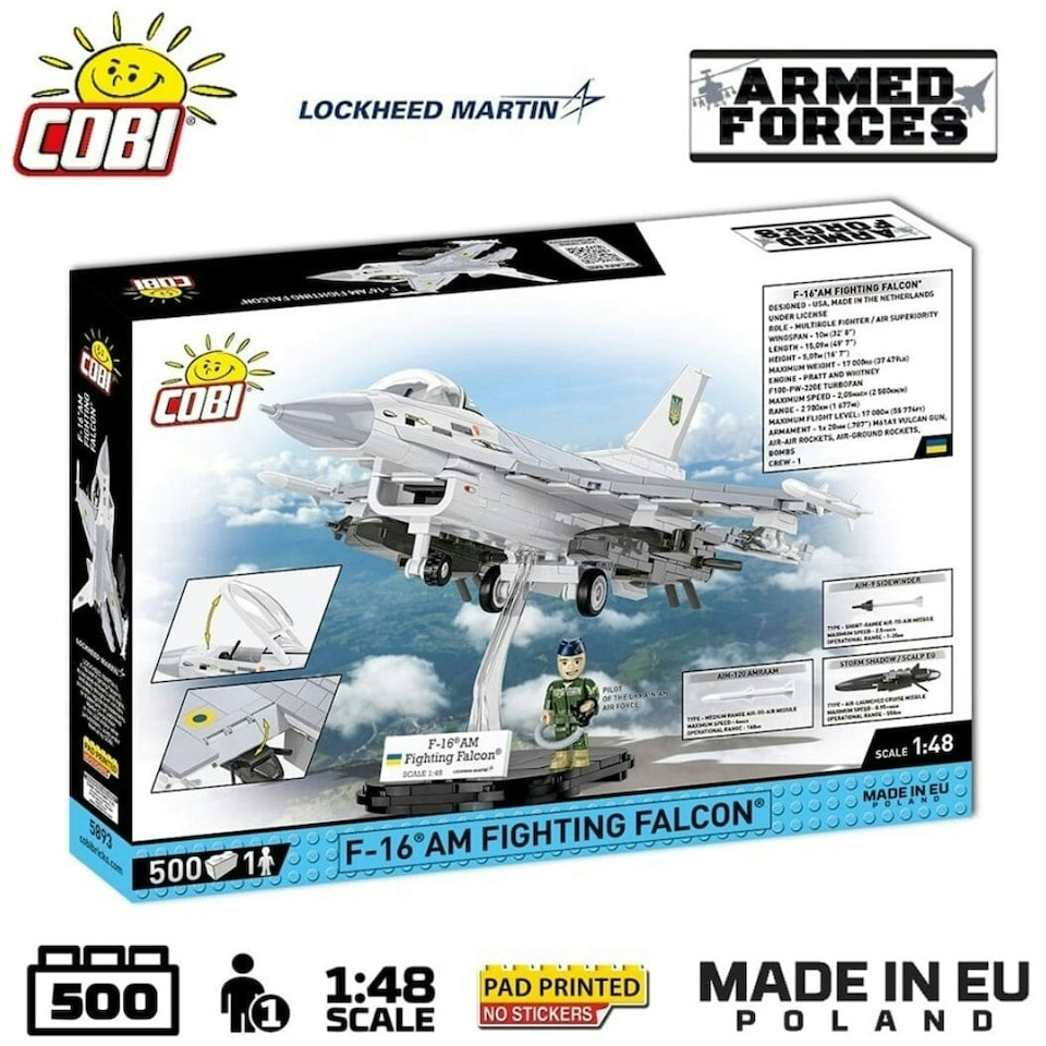 image 1 of F-16 AM Fighting Falcon plane brick model - COBI 5893 - 500 bricks