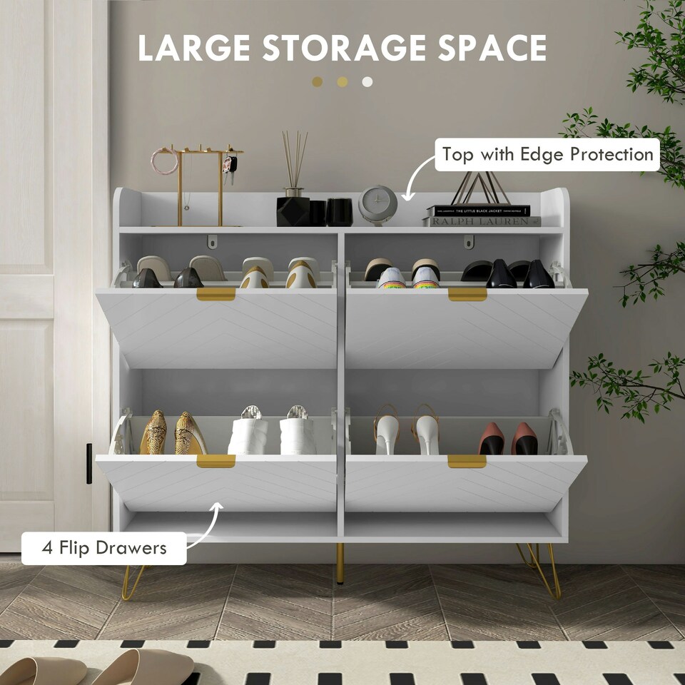 image 1 of HOMCOM Narrow Shoe Storage Cabinet with 4 Flip Drawers for 16 Pairs of Shoes