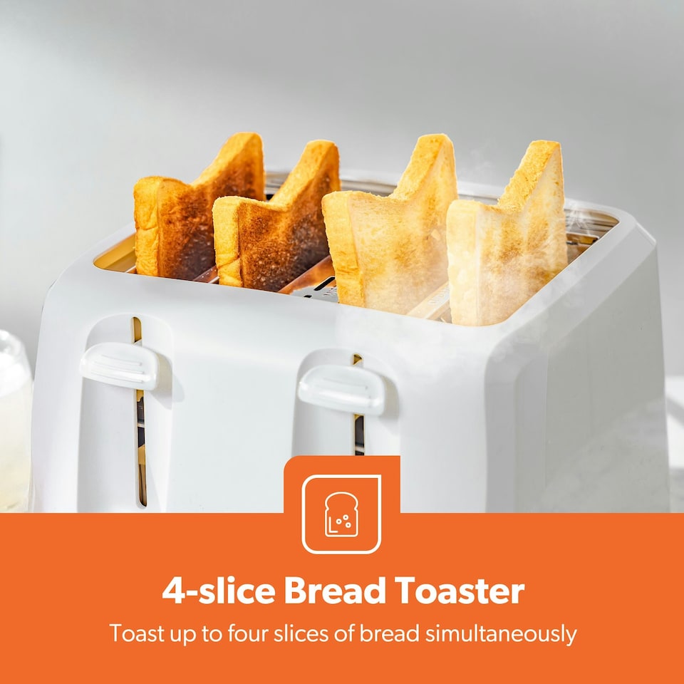 image 1 of Geepas 4 Slice Bread Toaster & 1.7L Illuminating Electric Glass Kettle Set | White