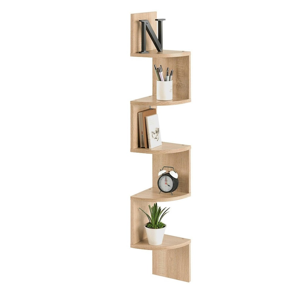 image 1 of Living and Home 5 Tiered Wooden Floating Corner Shelf, Brown