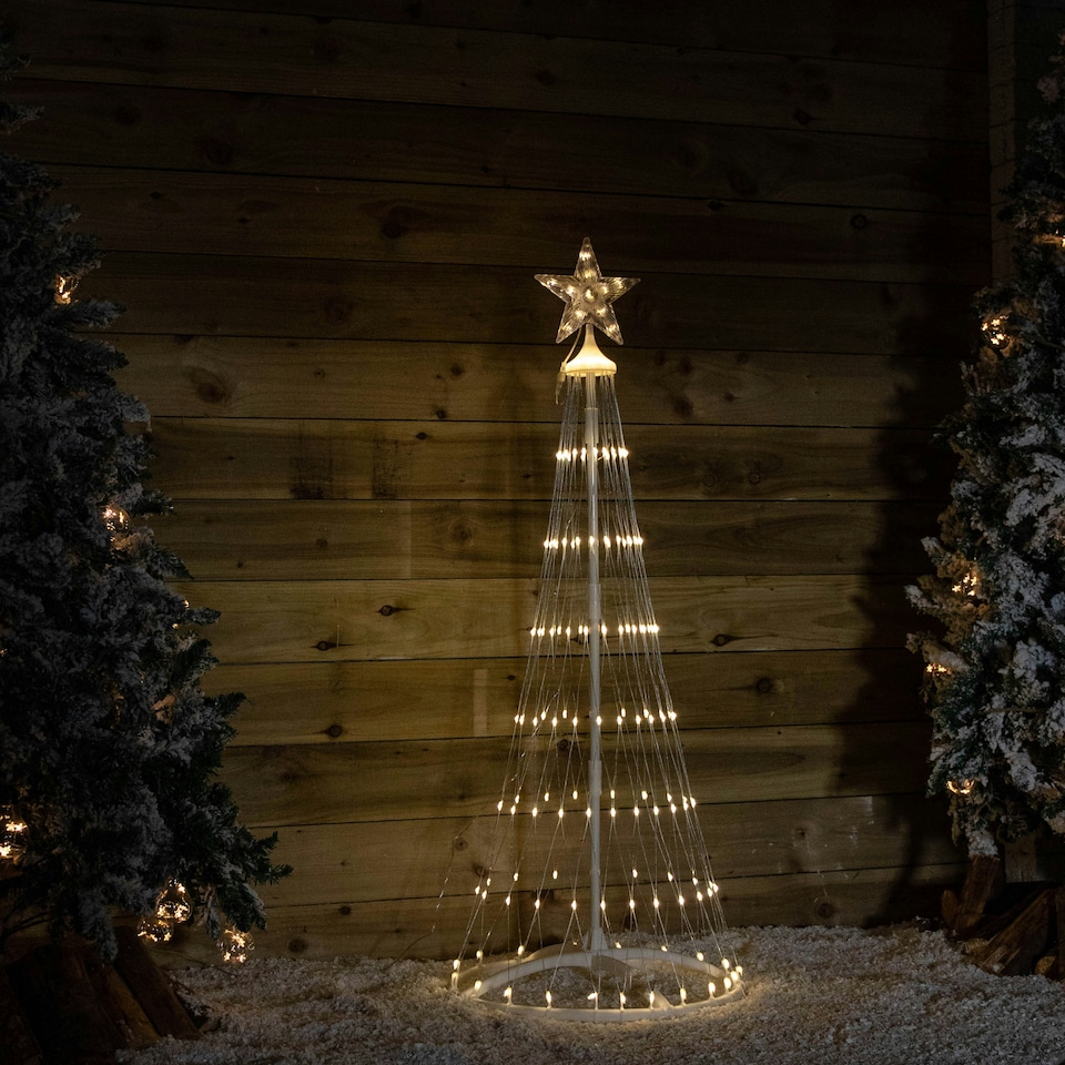 image 1 of 1.35m Light up Christmas Cone Tree with 160 Warm White LEDs and Timer Function