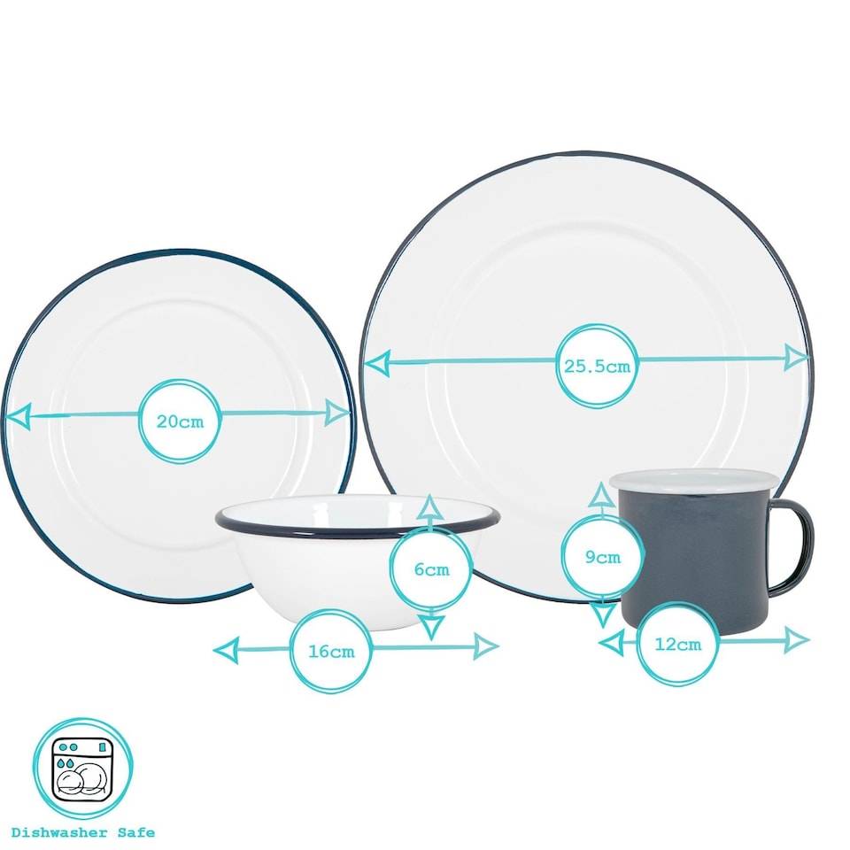 image 1 of Argon Tableware 16 Piece White Enamel Dinner Set - cm - Navy