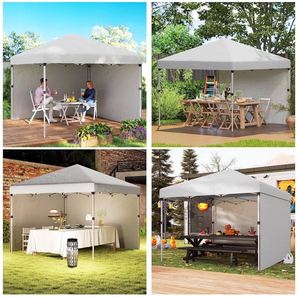 image 1 of Outsunny 3 x 3 M Pop Up Gazebo, UPF 30 with 2 Sidewalls, Leg Weight Bags and Wheeled Bag, Height Adjustable Party Tent Event Shelter for Garden, Patio | White | White