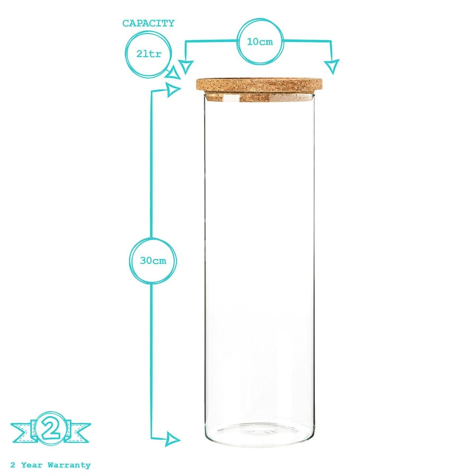 image 1 of Argon Tableware Glass Storage Jars with Cork Lids - 2 Litre - Pack of 3