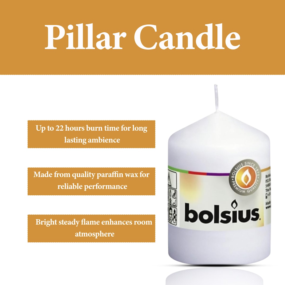 image 1 of Bolsius Pillar Candle Decorative Home Decor Round Candle Unscented White