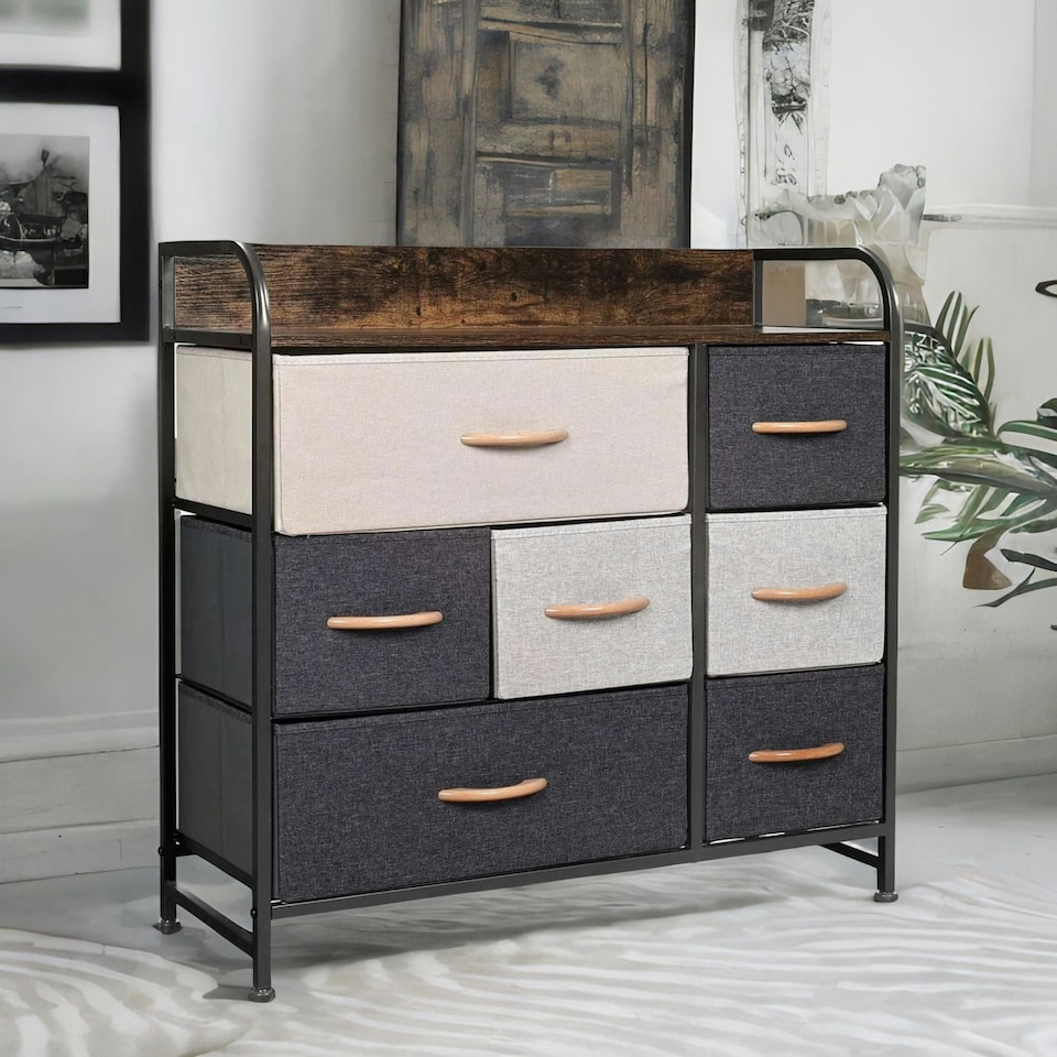 image 1 of 7 Fabric Drawer Bedroom Dresser Storage Organiser Rustic Brown | Brown