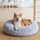 image 2 of Living and Home Calming Round Donut Plush Dog Cuddler Bed | Grey | Light Grey