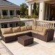 image 2 of 7 Piece Rattan Garden Furniture Set, 6 Seater Corner Sofa Set with Coffee Table