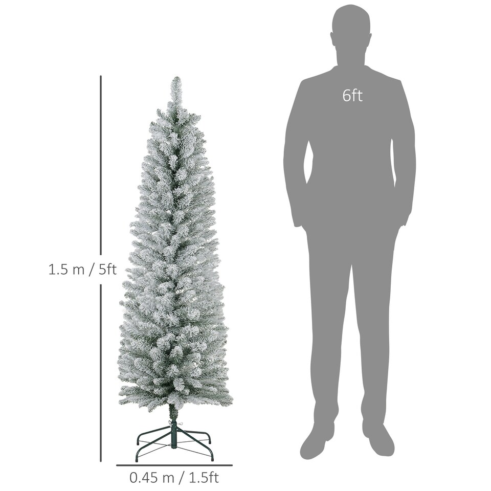 image 1 of HOMCOM 5 Foot Artificial Pencil Christmas Tree with Snow Flocked Tips