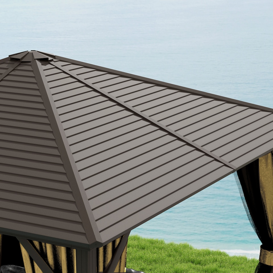 image 1 of Outsunny 3x3(m) Hardtop Gazebo Outdoor Shelter with Aluminium Frame | Brown | Bronze Tone, Brown | 298 x 298 x 260cm | 1