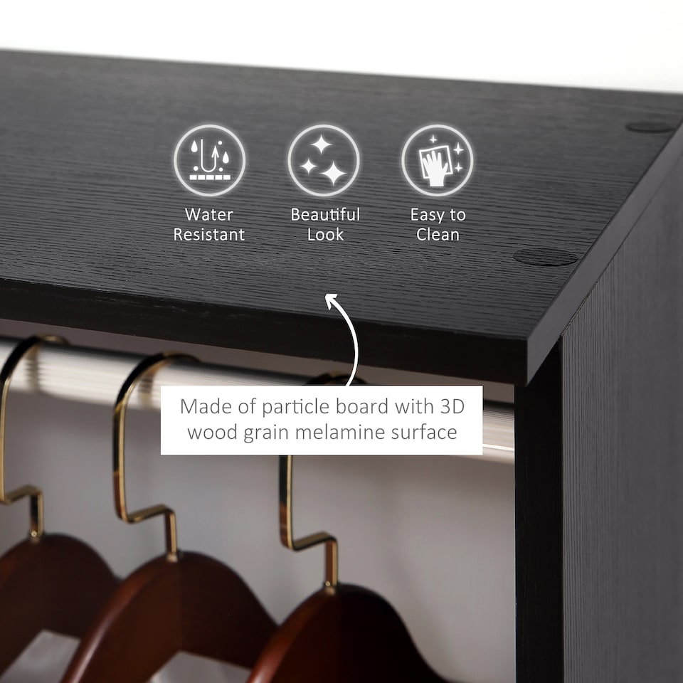 image 1 of HOMCOM Mobile Double Open Wardrobe w/ Clothes Hanging Rail Colthing Black