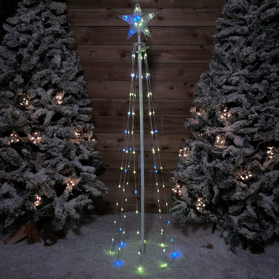 image 1 of 150cm (5ft) White Metal Maypole Tree with 106 Rainbow LED Wire Lights and Remote