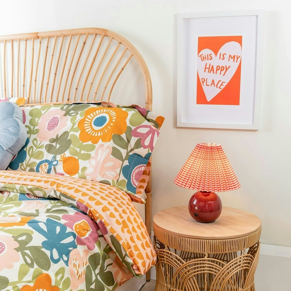 image 1 of ValueLights Burgundy Gingham Touch Button Rechargeable Table Lamp