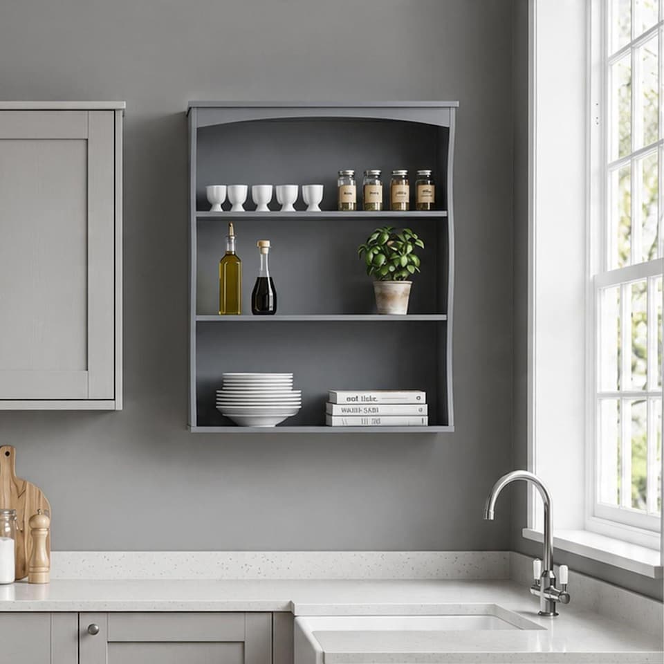 image 1 of Grey Wall Mounted Shelves Painted 3 Book Shelves Ideal for Kids Bedroom Kitchen | Grey