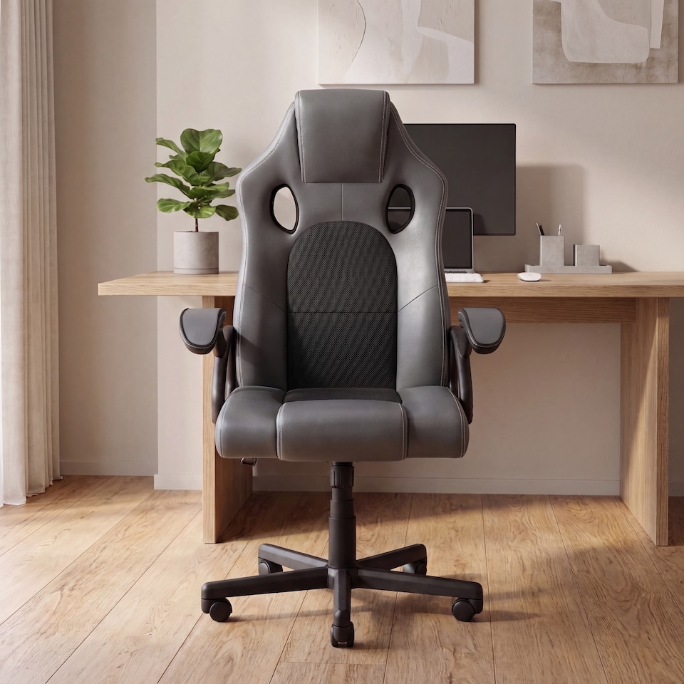 image 1 of Vida Designs Coma Racing Gaming Office Chair Computer Desk Table Chair, Grey