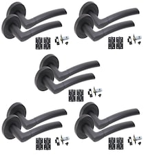 Golden Grace 5 Pairs Indiana Style Modern Door Handles Lever Latch on Round Rose in Matt Black Finish with Latches and Ball Bearing Hinges | Black | 5 Pairs