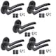 image 1 of Golden Grace 5 Pairs Indiana Style Modern Door Handles Lever Latch on Round Rose in Matt Black Finish with Latches and Ball Bearing Hinges | Black | 5 Pairs