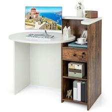 COSTWAY Reception Desk with Lockable Drawer White White